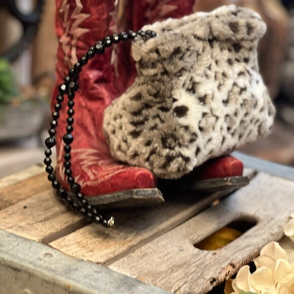 Mini Faux Leopard Fur Purse – Black Beaded Handle - Picture 2 of 9